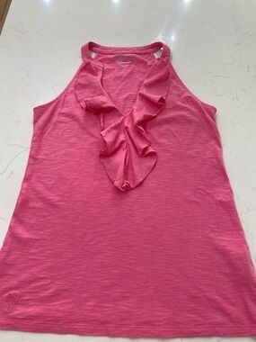 Lilly Pulitzer Bright Pink Ruffle Halter top. Summer fun!